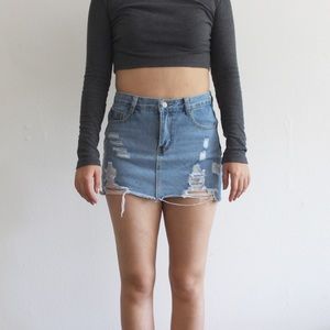 Ripped denim divided skirt pants pantskirt skort